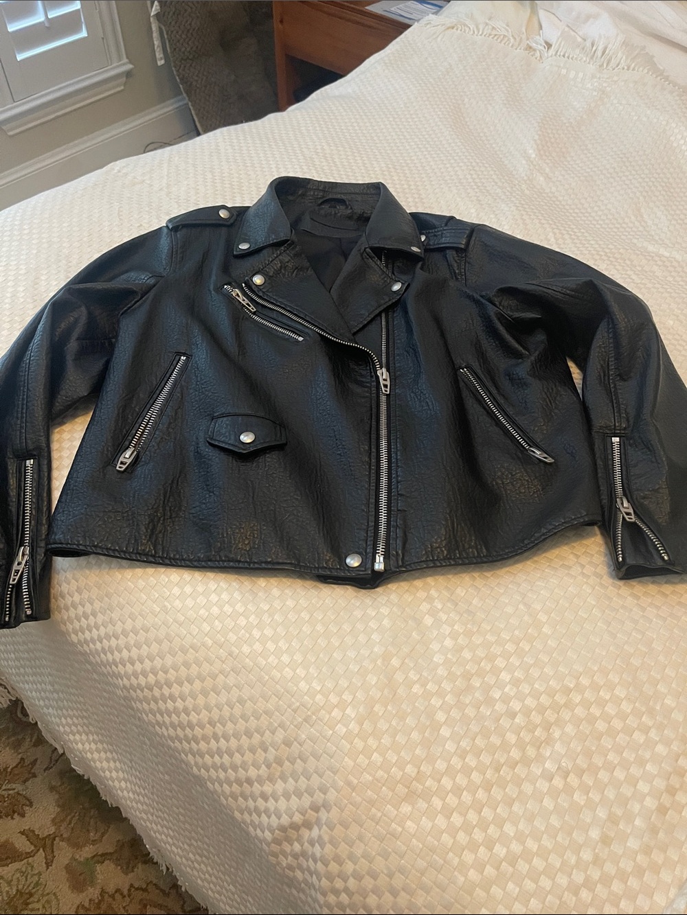 1XL. Blank NYC Black Faux Leather Moto Jacket with Silver Hardware